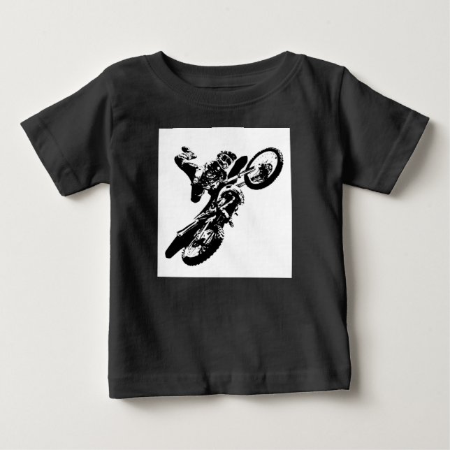 Black White Pop Art Motocross Motorcyle Sport Baby T-Shirt (Front)