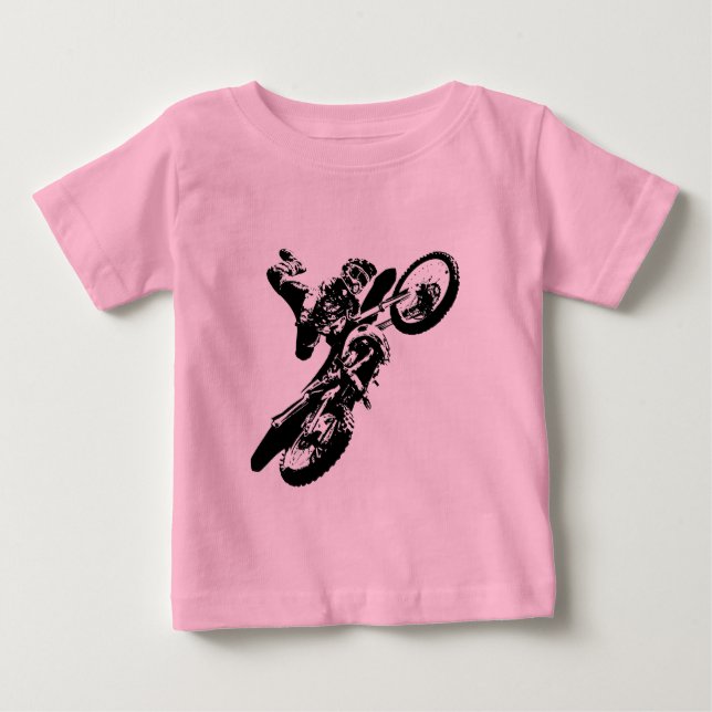 Black White Pop Art Motocross Motorcyle Sport Baby T-Shirt (Front)
