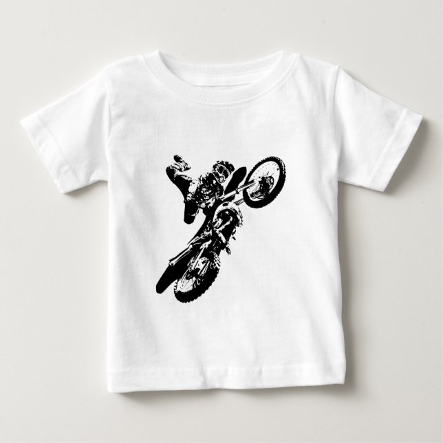 Black White Pop Art Motocross Motorcyle Sport Baby T-Shirt (Front)