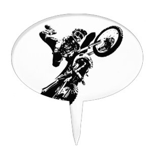 Black White Pop Art Motocross Motorcyle Sport Cake Topper