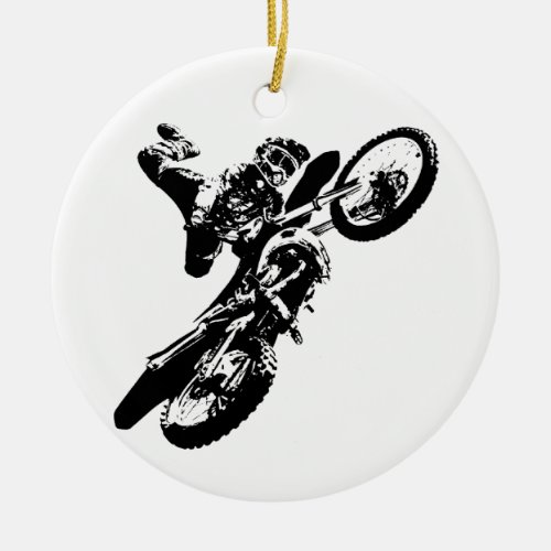 Black White Pop Art Motocross Motorcyle Sport Ceramic Ornament