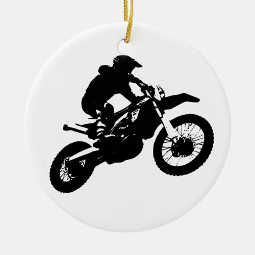 Black White Pop Art Motocross Motorcyle Sport Ceramic Ornament