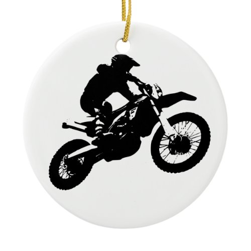 Black White Pop Art Motocross Motorcyle Sport Ceramic Ornament