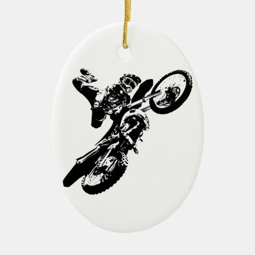 Black White Pop Art Motocross Motorcyle Sport Ceramic Ornament