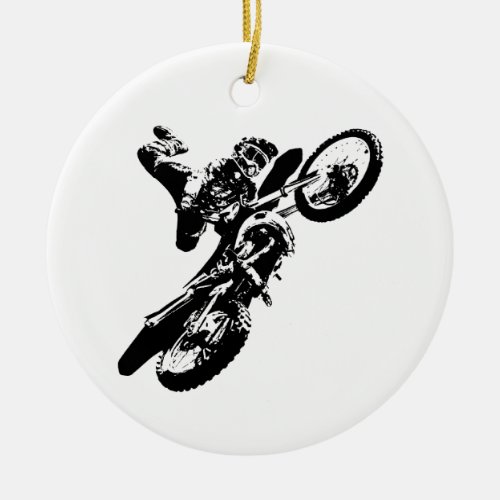 Black White Pop Art Motocross Motorcyle Sport Ceramic Ornament