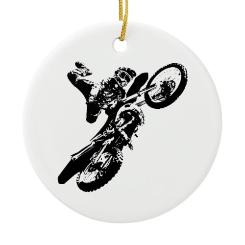 Black White Pop Art Motocross Motorcyle Sport Ceramic Ornament