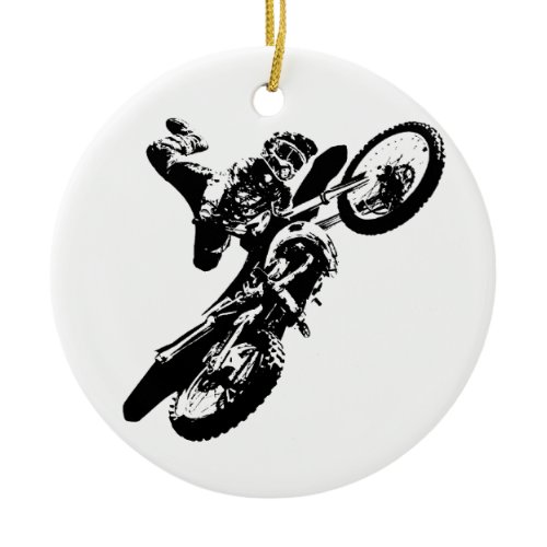 Black White Pop Art Motocross Motorcyle Sport Ceramic Ornament