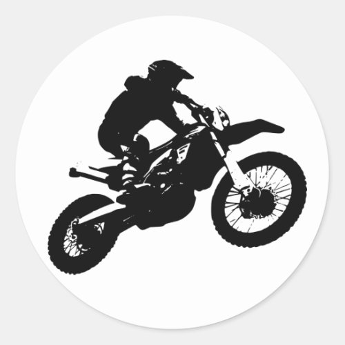 Black White Pop Art Motocross Motorcyle Sport Classic Round Sticker