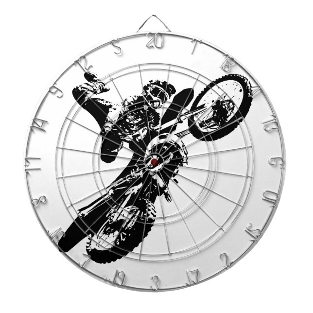 Black White Pop Art Motocross Motorcyle Sport Dart Board (Front)