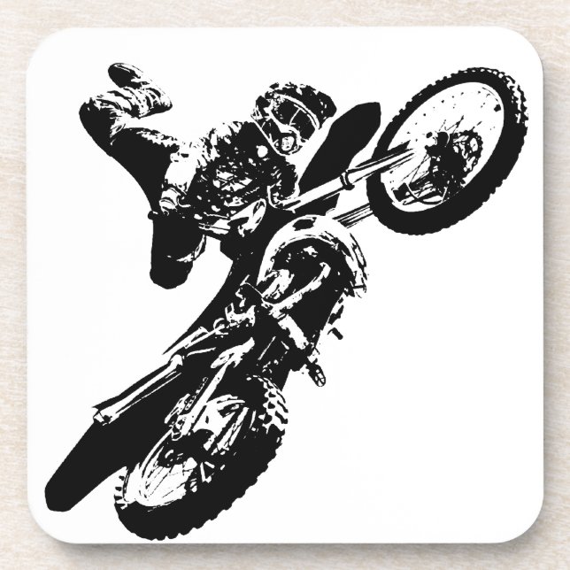 Black White Pop Art Motocross Motorcyle Sport Drink Coaster (Front)