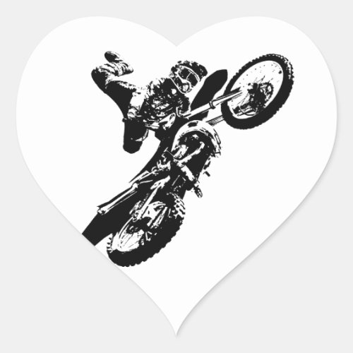 Black White Pop Art Motocross Motorcyle Sport Heart Sticker