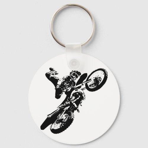 Black White Pop Art Motocross Motorcyle Sport Keychain