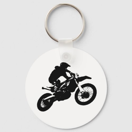 Black White Pop Art Motocross Motorcyle Sport Keychain