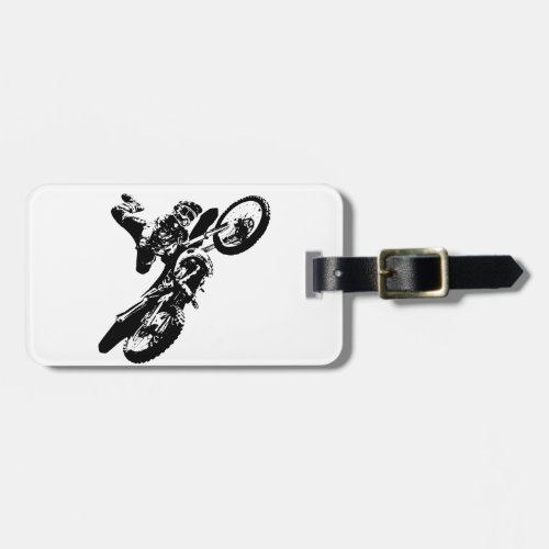 Black White Pop Art Motocross Motorcyle Sport Luggage Tag