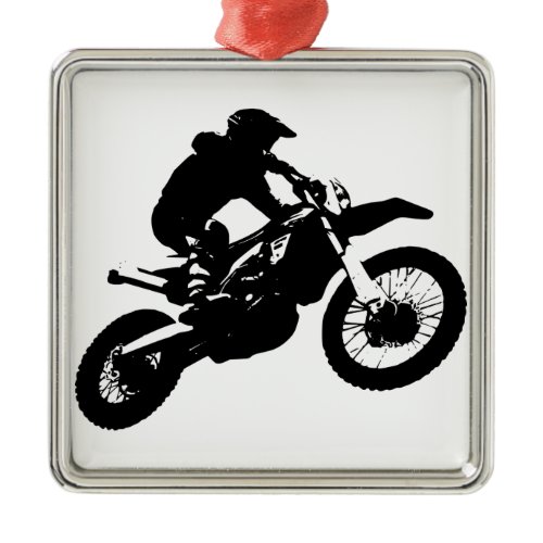 Black White Pop Art Motocross Motorcyle Sport Metal Ornament