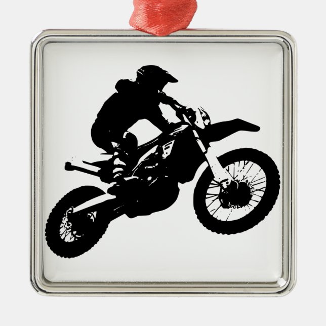 Black White Pop Art Motocross Motorcyle Sport Metal Ornament (Front)