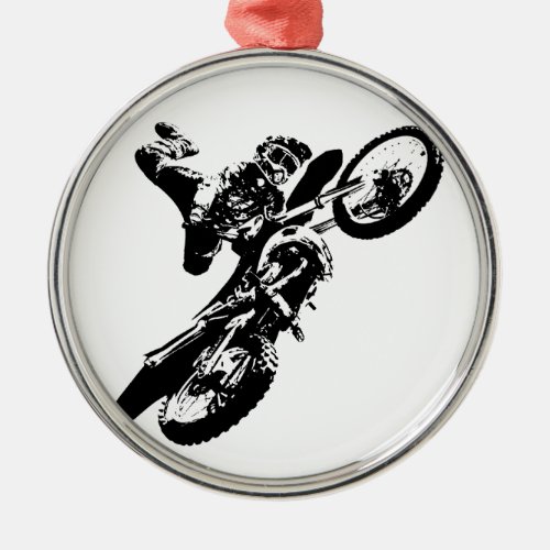 Black White Pop Art Motocross Motorcyle Sport Metal Ornament