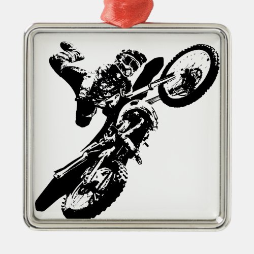 Black White Pop Art Motocross Motorcyle Sport Metal Ornament