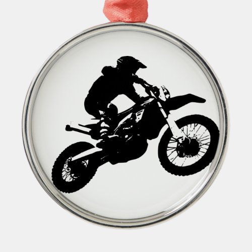 Black White Pop Art Motocross Motorcyle Sport Metal Ornament