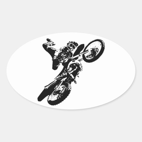 Black White Pop Art Motocross Motorcyle Sport Oval Sticker