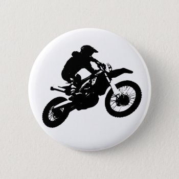Black White Pop Art Motocross Motorcyle Sport Pinback Button by made_in_atlantis at Zazzle