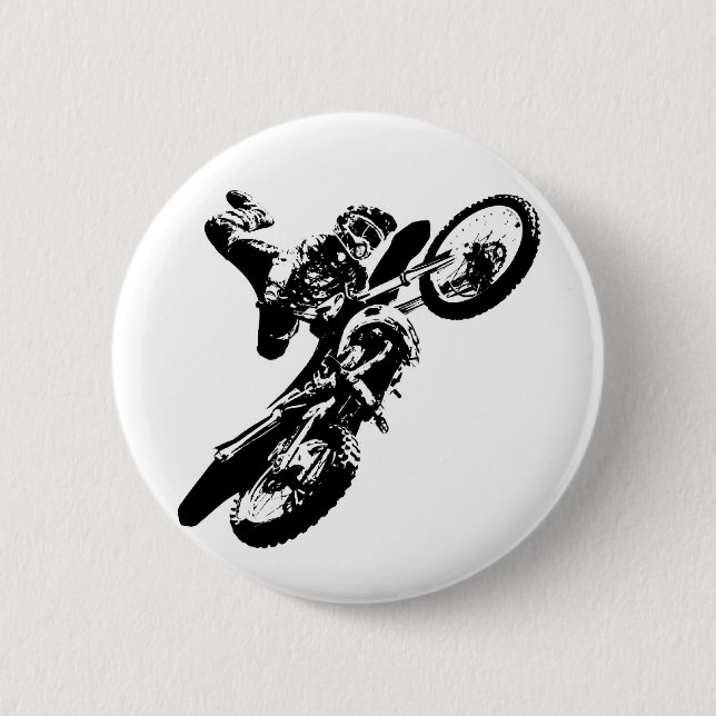 Black White Pop Art Motocross Motorcyle Sport Pinback Button (Front)