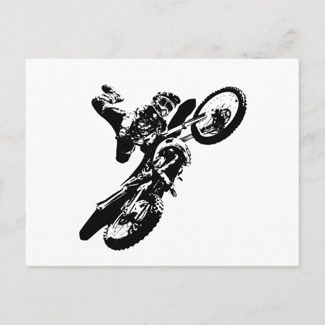 Black White Pop Art Motocross Motorcyle Sport Postcard (Front)