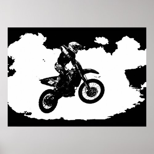 Black White Pop Art Motocross Motorcyle Sport Poster