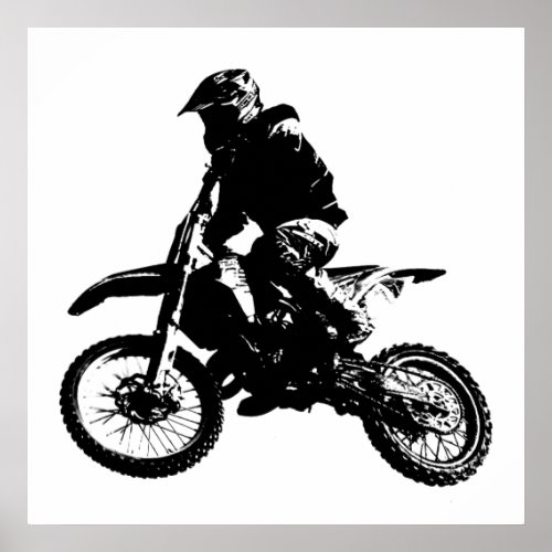 Black White Pop Art Motocross Motorcyle Sport Poster
