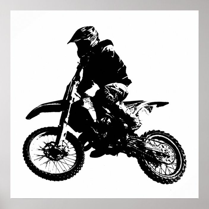 Black White Pop Art Motocross Motorcyle Sport Poster | Zazzle.com
