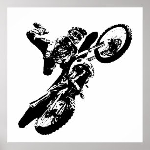 Black White Pop Art Motocross Motorcyle Sport Poster