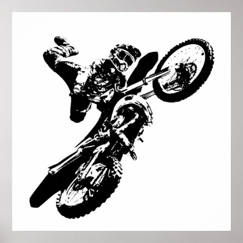 Black White Pop Art Motocross Motorcyle Sport Poster