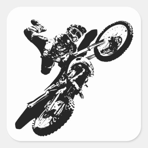 Black White Pop Art Motocross Motorcyle Sport Square Sticker