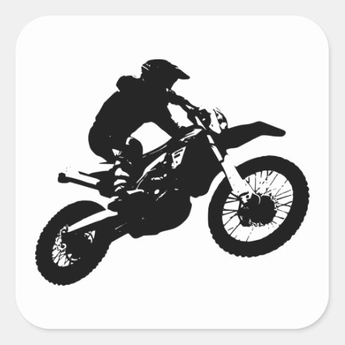 Black White Pop Art Motocross Motorcyle Sport Square Sticker