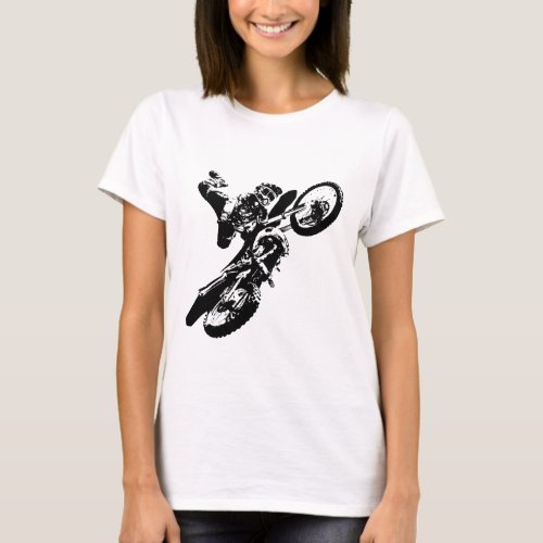 Black White Pop Art Motocross Motorcyle Sport T_Shirt