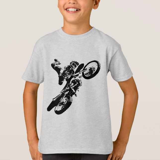 Black White Pop Art Motocross Motorcyle Sport T-Shirt (Front)
