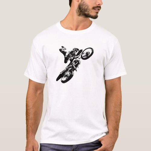 Black White Pop Art Motocross Motorcyle Sport T_Shirt