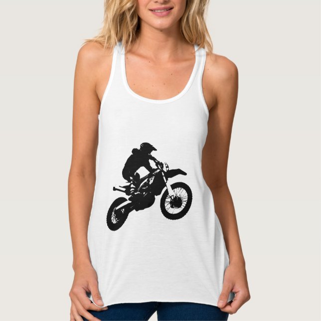Black White Pop Art Motocross Motorcyle Sport Tank Top (Front)