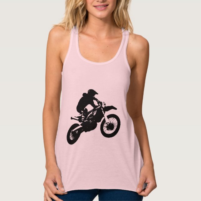 Black White Pop Art Motocross Motorcyle Sport Tank Top (Front)