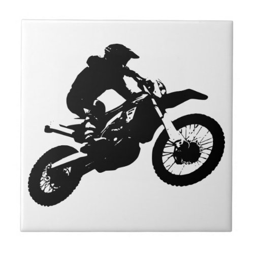 Black White Pop Art Motocross Motorcyle Sport Tile