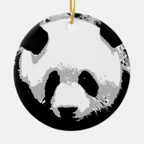Black White Pop Art Panda Christmas Tree Ornament