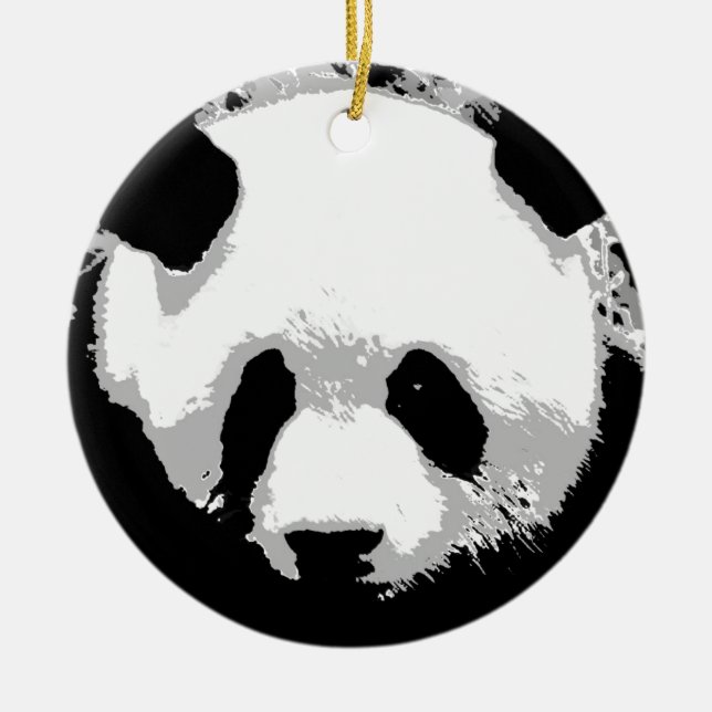 Black White Pop Art Panda Christmas Tree Ornament (Front)