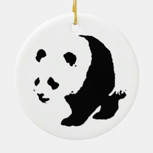 Black White Pop Art Panda Christmas Tree Ornament