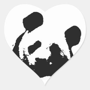 Black White Pop Art Panda Heart Sticker