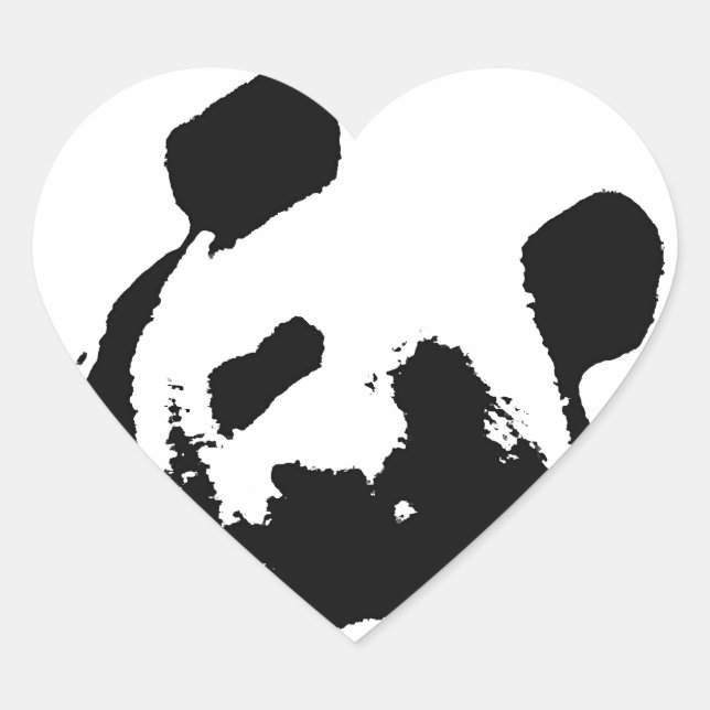 Black White Pop Art Panda Heart Sticker (Front)