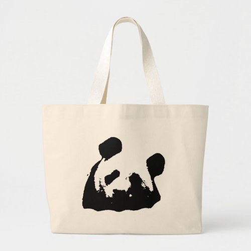 Black White Pop Art Panda Large Tote Bag