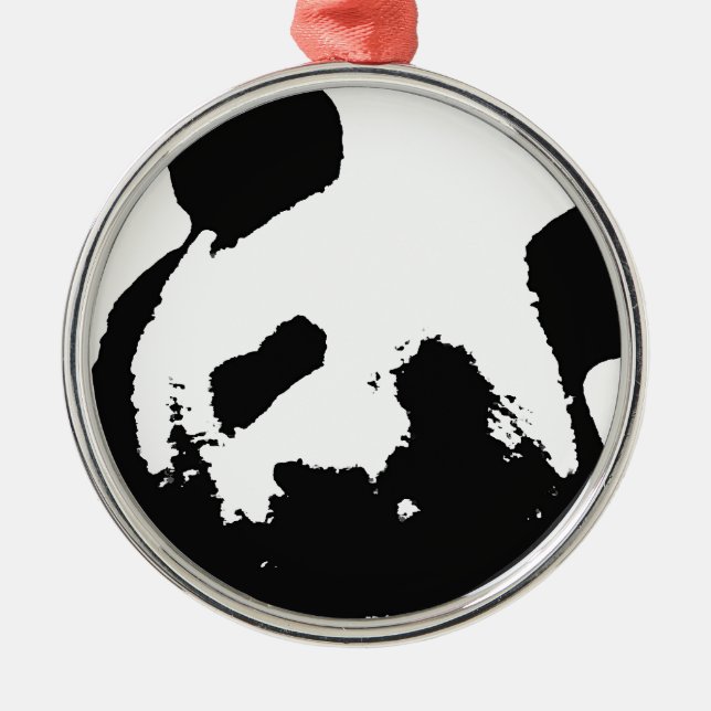 Black White Pop Art Panda Metal Ornament (Front)