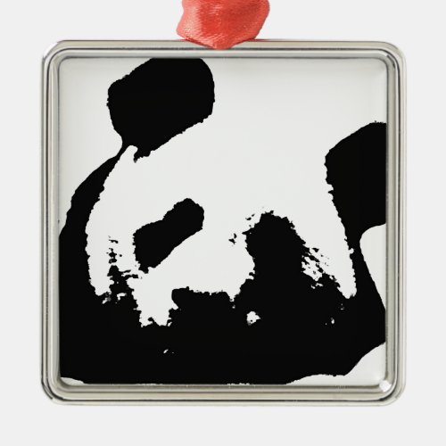 Black White Pop Art Panda Metal Ornament