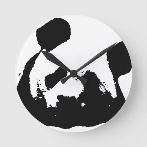 Black White Pop Art Panda Round Clock