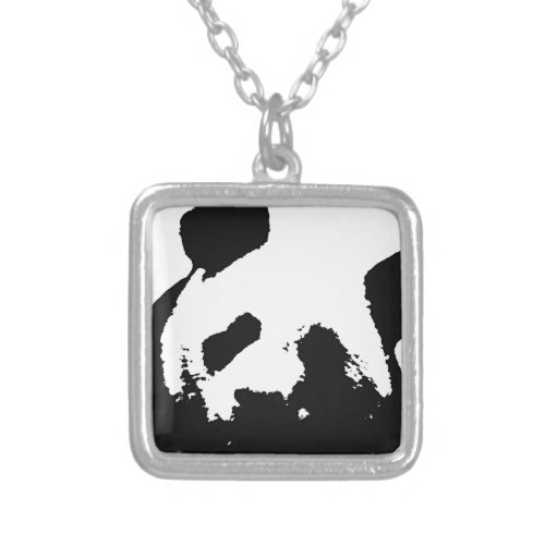 Black White Pop Art Panda Silver Plated Necklace